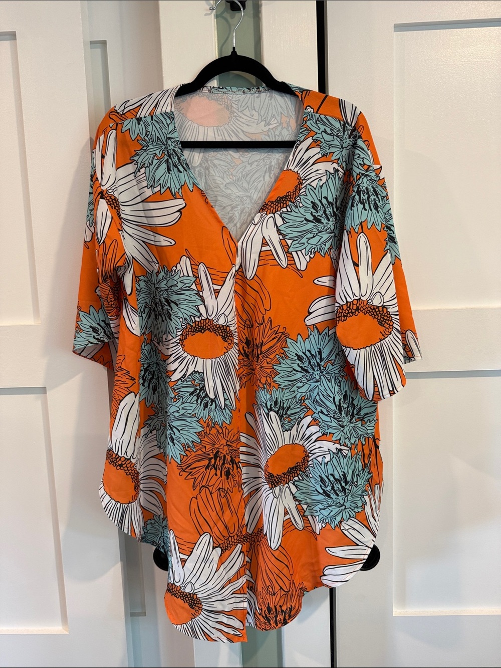 Women’s Floral V-Neck Top - Orange